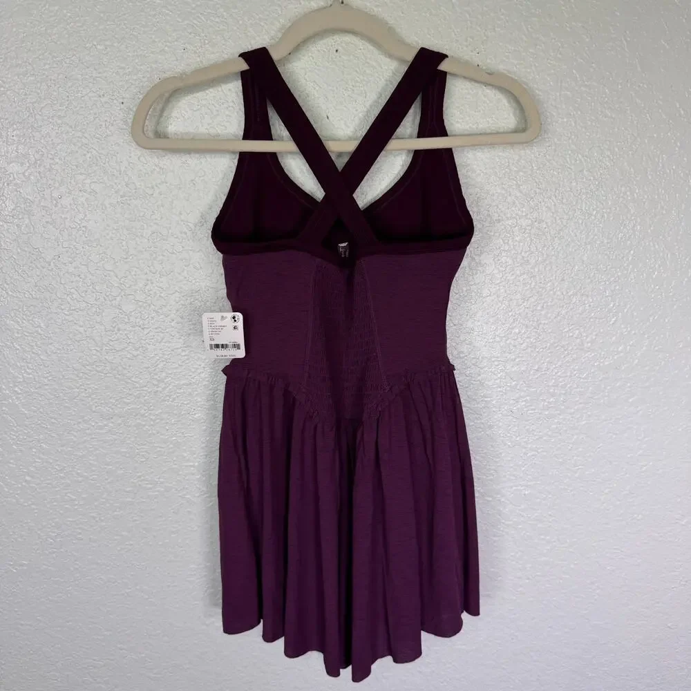 Free People Smockin Hot Dress Women XS Romper Tennis Pickleball Black Cherry NEW - Picture 3 of 11